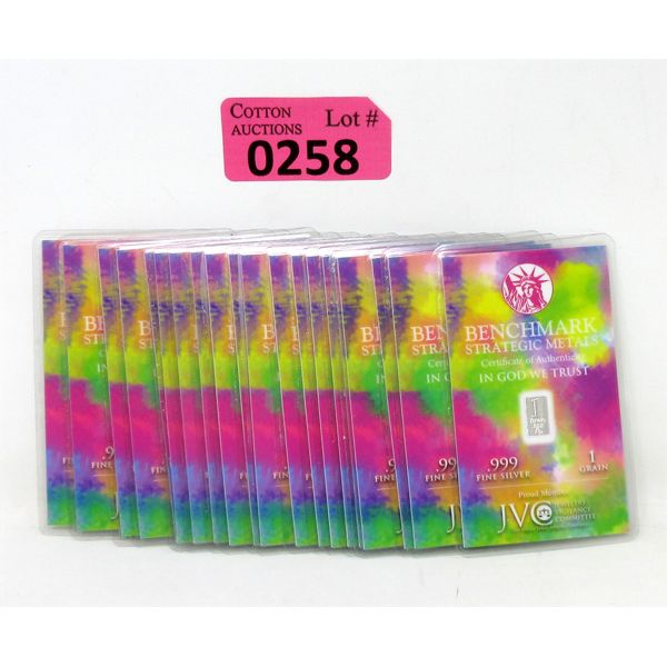 20 x 1 Grain .999 Silver Certified Bars