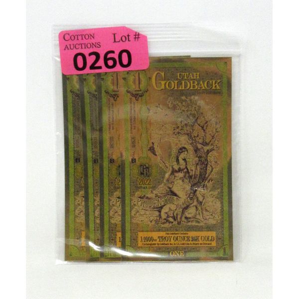 4 x 24 Karat Gold 1/1000 Oz. Utah GoldBacks 