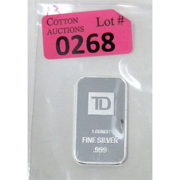 1 Oz .999 Silver TD Bank Investor Bar