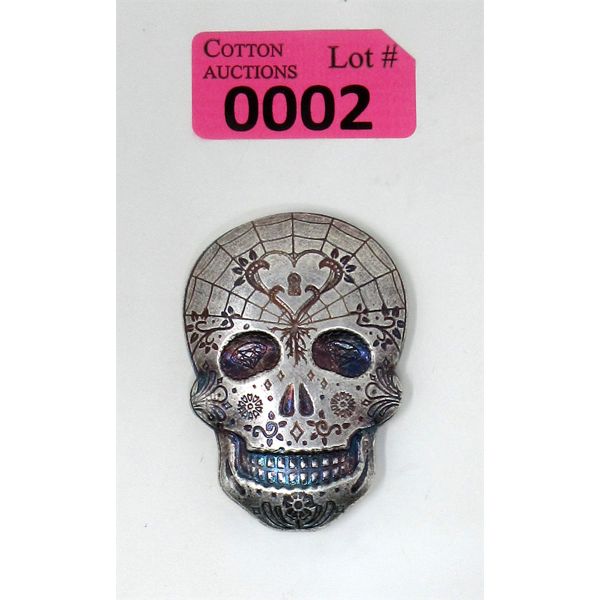 10 Oz .999 Silver Colourized 3D Sugar Skull Bar 