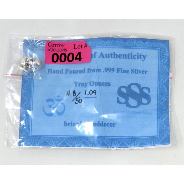 1.09 Oz .999 Silver Hand-Poured Certified 3D Skull Bar 