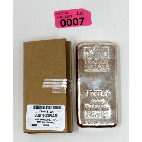 1 Kilo .999+ Silver RMC Serial Numbered Bar 