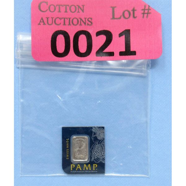 1 Gram .9995 Fine Platinum PAMP Suisse Certified Bar 