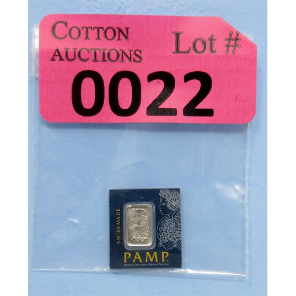 1 Gram .9995 Fine Platinum PAMP Suisse Certified Bar 