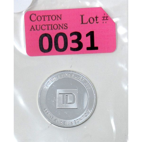 1/2 Oz .999 Silver TD Bank Investor Round 