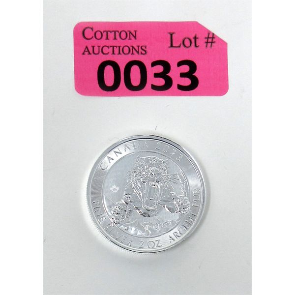 2 Oz .9999 Silver 2023 Sabretooth Tiger Coin 