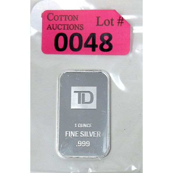1 Oz .999 Silver TD Bank Investor Bar 