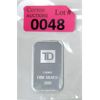 Image 1 : 1 Oz .999 Silver TD Bank Investor Bar 