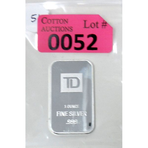 1 Oz .999 Silver TD Bank Investor Bar 