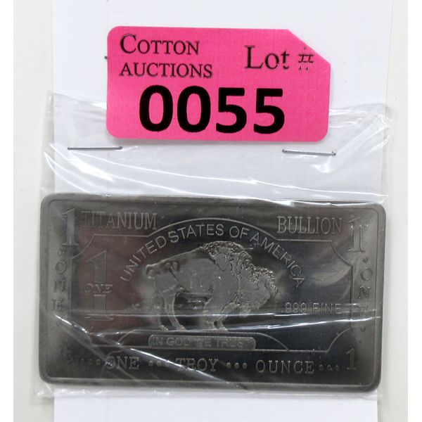 1 Oz .999 Fine Titanium Buffalo Investor Bar
