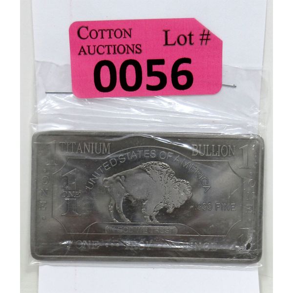 1 Oz .999 Fine Titanium Buffalo Investor Bar