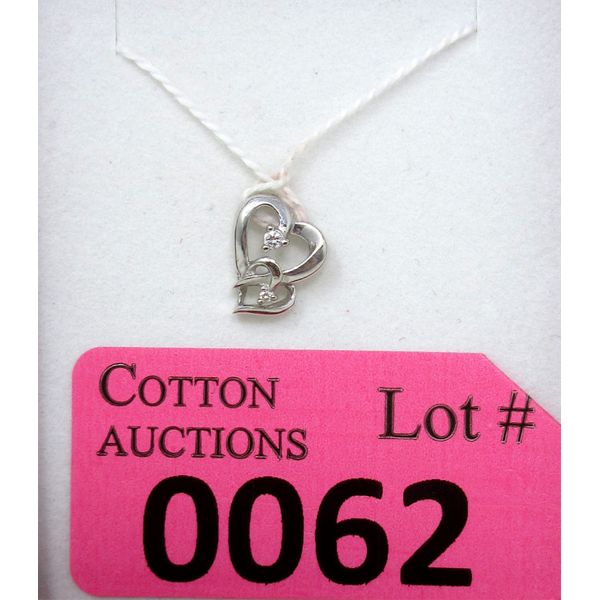 10 KT White Gold and Diamond Double Heart Pendant