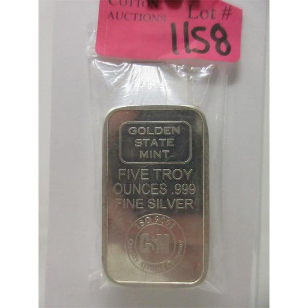 5 Oz .999 Silver Golden State Mint Bar