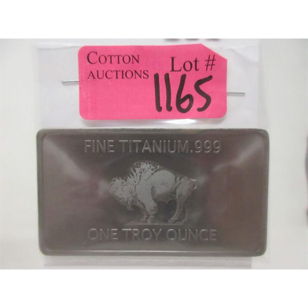 1 Oz .999 Fine Titanium Buffalo Bar