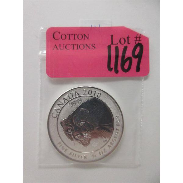 3/4 Oz .9999 Silver Canada 2018 Wolverine Coin