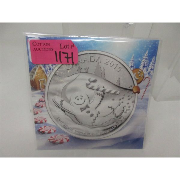 7.96 Grams .9999 Silver 2015 Canada Gingerbread Man $20 Silver Coin