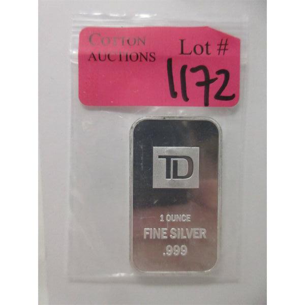1 Oz .999 Silver TD Bank Investor Bar