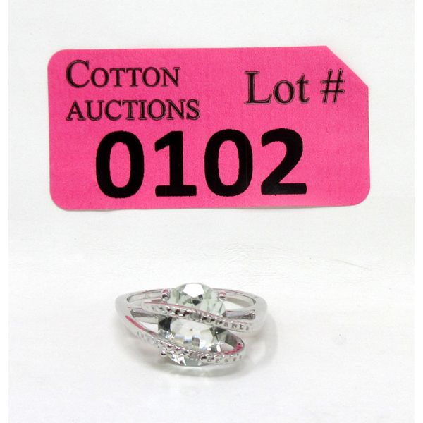 3.2 CT Green Amethyst & Diamond Sterling Silver Ring