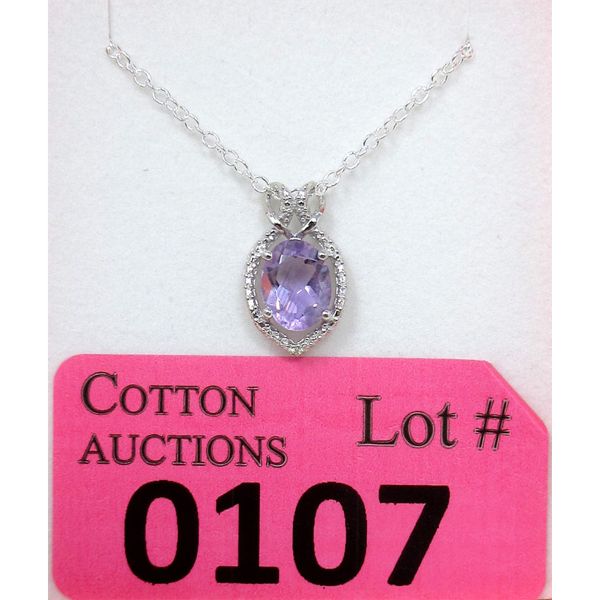 Amethyst & Diamond Sterling Silver Pendant 
