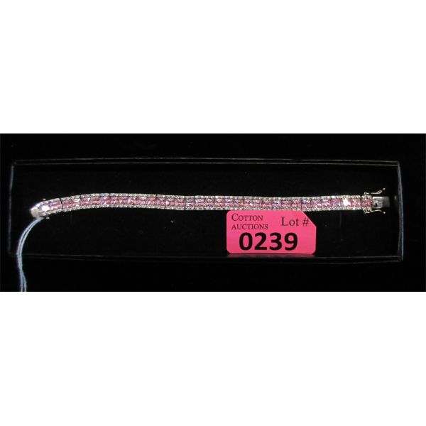 Estate - Sterling Silver CZ & Pink Gemstone Bracelet