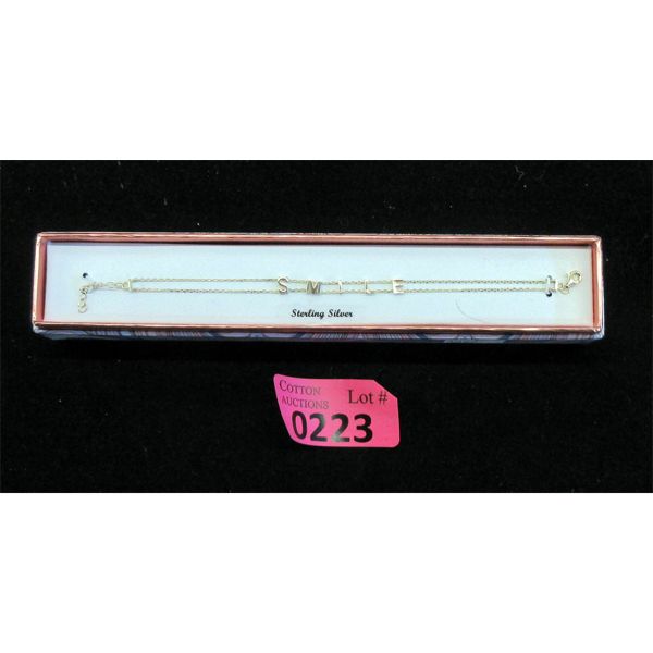 New 7" Gold Plated Sterling Silver "SMILE" Bracelet