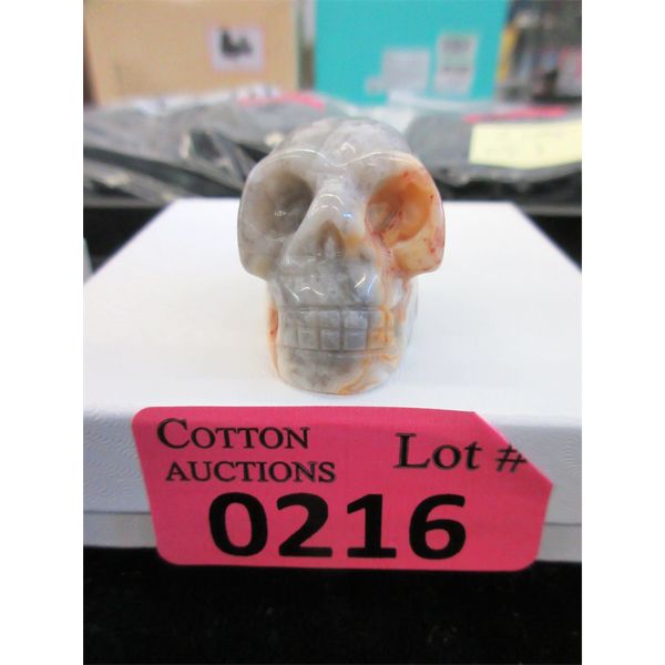 249 CT Crazy Lace Agate 3D Skull - Hand Carved