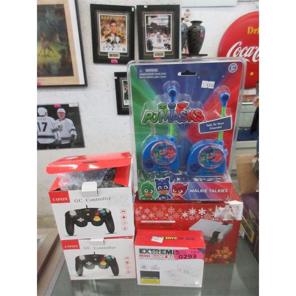 5 Piece Lot of Games, Walkie Talkies & Controllers