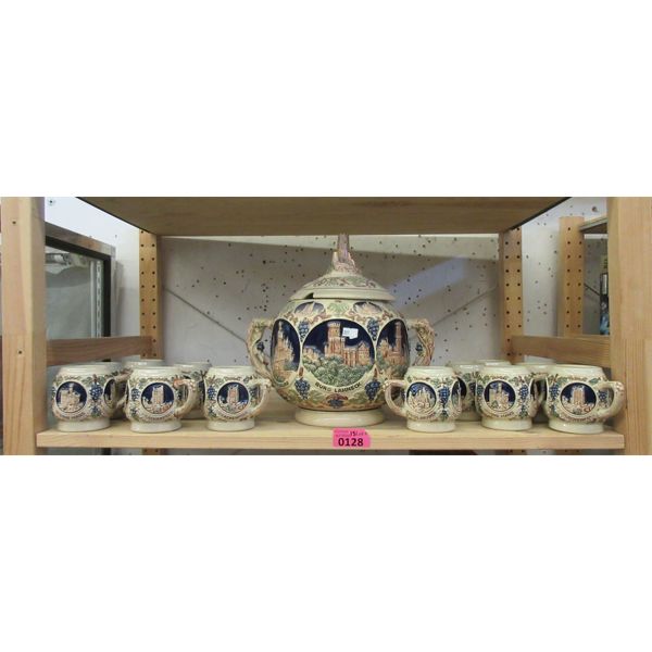 Vintage Gerzit West German Tureen with 12 Mugs