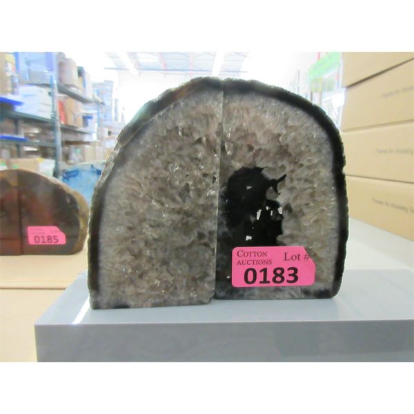 Grey Brazilian Crystal Agate Bookend Set 