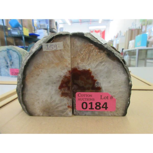 Red & Tan Brazilian Crystal Agate Bookend Set 