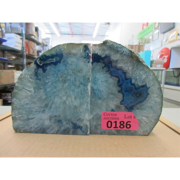 Blue Brazilian Crystal Agate Bookend Set 