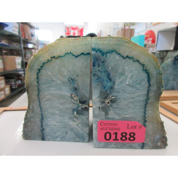 Blue Brazilian Crystal Agate Bookend Set 