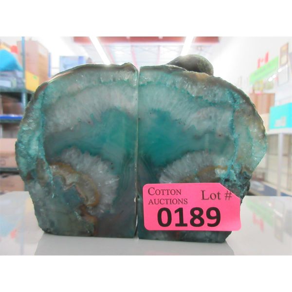 Blue Brazilian Crystal Agate Bookend Set 