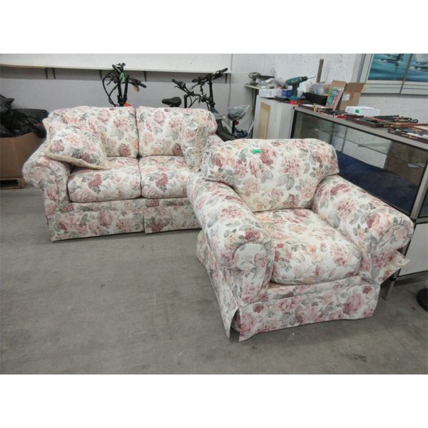 Fabric Upholstered Love Seat and Arm Chair