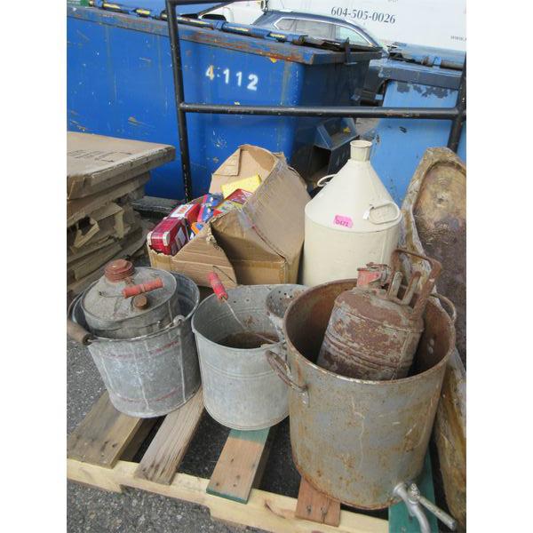 8 Pcs. Lot of Vintage Cans, Pails and More