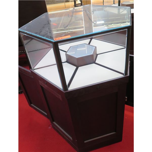 Hexagon Shape Display Case w/ 6 Sections & Undershelves 29"x29"x44"H