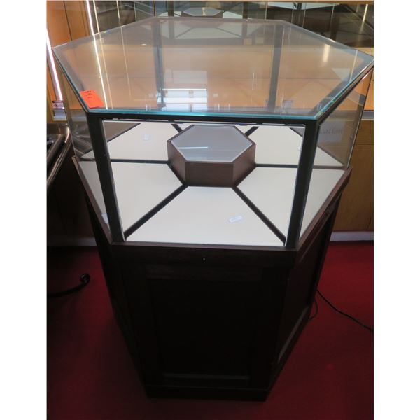 Hexagon Shape Display Case w/ 6 Sections & Undershelves 29"x29"x44"H