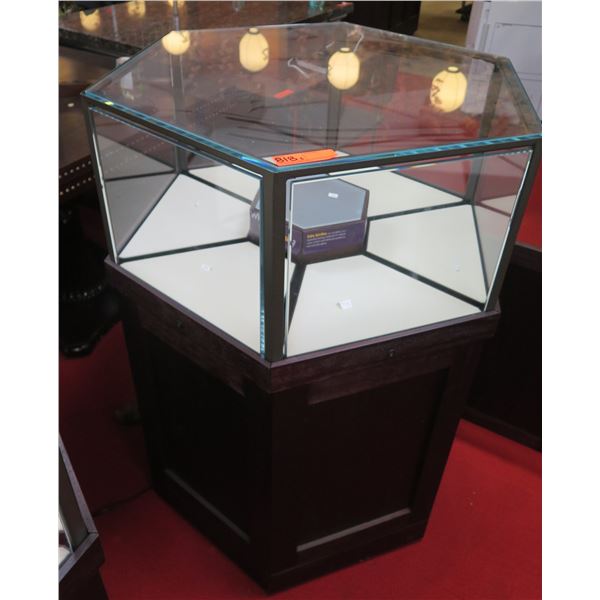 Hexagon Shape Display Case w/ 6 Sections & Undershelves 29"x29"x44"H