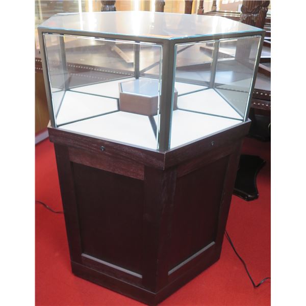 Hexagon Shape Display Case w/ 6 Sections & Undershelves 29"x29"x44"H