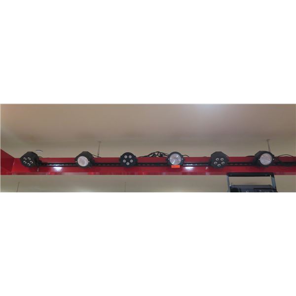 Qty 6 ADJ Round Lamps, Mounted, DOTZ Par & 5P HEX
