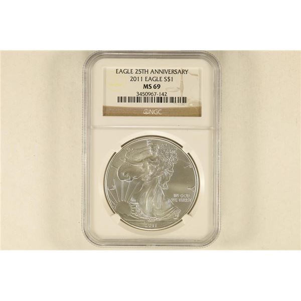 2011 AMERICAN SILVER EAGLE NGC MS69 25TH ANNIV.