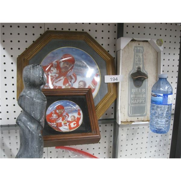 Calgary Flames wall art, bottle opener on sign