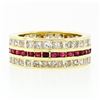 Image 5 : Vintage 18k Gold Channel Round Ruby Princess Cut Diamond Wide Eternity Band Ring