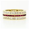 Image 6 : Vintage 18k Gold Channel Round Ruby Princess Cut Diamond Wide Eternity Band Ring