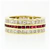 Image 7 : Vintage 18k Gold Channel Round Ruby Princess Cut Diamond Wide Eternity Band Ring