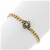 Vintage 14k TT Gold 0.17 ctw Diamond Solitaire Swirl Cuban Curb Chain Bracelet