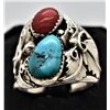 Image 1 : Navajo Sterling Turquoise and Coral Ring, Size 12