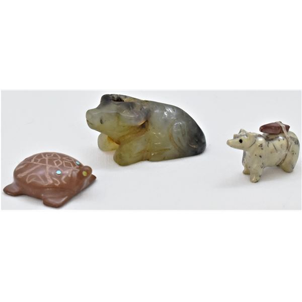 3 Carved Stone Animals