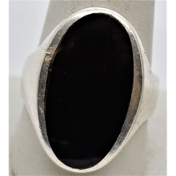 Navajo Sterling Onyx Ring, Size 12