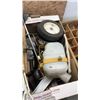 Image 8 : BOX OF GARDON HANGERS, WHEELS, SHELF BRACKETS AND WOOD CUBICLE ORGANIZER